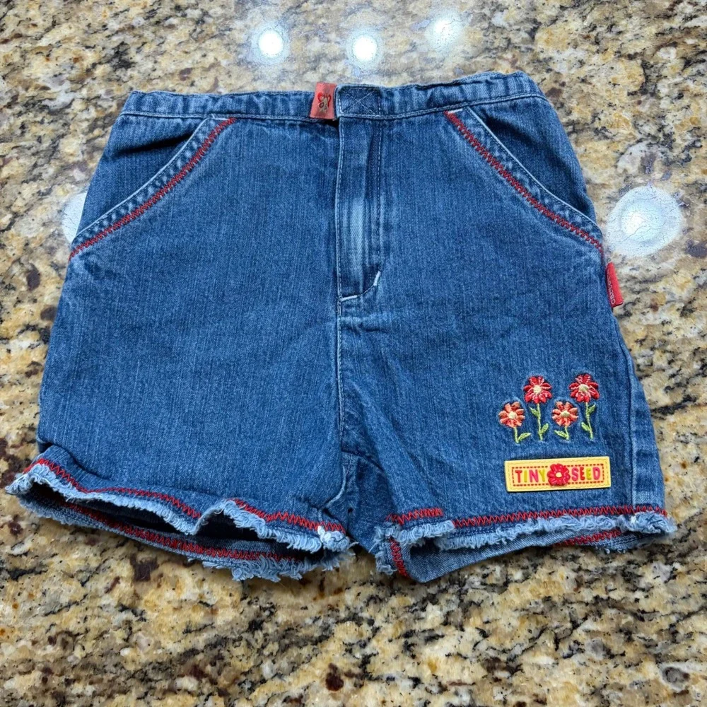 Vintage Carters Kids Tiny Seed Eric Carle Denim Shorts Red Stitching 3T 2002